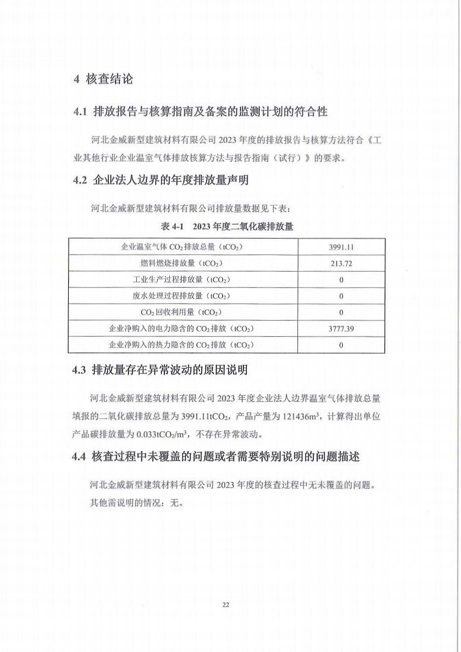 河北OETY欧亿·体育新型建筑材料有限公司2023年度温室气体排放核查报告